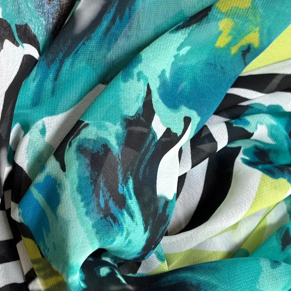 Chico’s green & black jungle print scarf long rectangle designer wrap shawl
